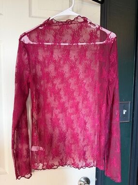 Sheer Long-Sleeve Lace Top in Berry Pink